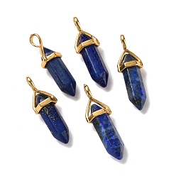 Lapis Lazuli Natural Lapis Lazuli Pendants, Faceted, with Golden Tone Brass Findings, Lead free & Cadmium Free, Dyed, Bullet, 27~30x9~10x7~8mm, Hole: 4x3mm