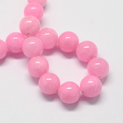 Hot Pink Natural Dyed Yellow Jade Gemstone Bead Strands, Round, Hot Pink, 6mm, Hole: 1mm, about 66pcs/strand, 15.7 inch