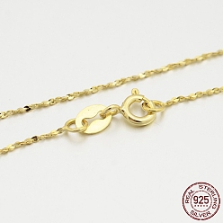 Golden 925 Sterling Silver Chain Necklaces, with Spring Ring Clasps, Thin Chain, Golden, 16 inch, 0.8mm