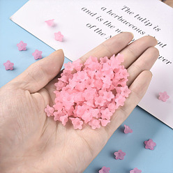 Pink Transparent Acrylic Beads, Flower, Frosted, Pink, 12x7mm, Hole: 1mm, about 4600pcs/500g