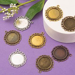 Mixed Color Flat Round Zinc Alloy Pendant Cabochon Settings, DIY Findings for Jewelry Making, Cadmium Free & Nickel Free & Lead Free, Mixed Color, Tray: 20mm, 35x32x2mm, Hole: 2mm