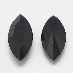 Jet Pointed Back Glass Rhinestone Cabochons, Faceted, Horse Eye, Jet, 18x9x5mm