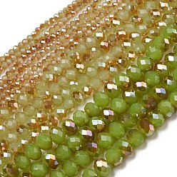 Dark Khaki Electroplate Glass Faceted Rondelle Beads Strands, Imitation Jade, Half Plated, Dark Khaki, 3x2mm, Hole: 1mm, about 165~169pcs/strand, 15~16 inch(38~40cm)
