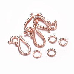 Rose Gold Alloy Hook and Eye Clasps, Cadmium Free & Nickel Free & Lead Free, Rose Gold, Hook: 12x20.5mm, Eye: 7.5mm, Hole: 5mm