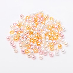 Mixed Color Barely Pink Mix Pearlized Glass Pearl Beads, Mixed Color, 4mm, Hole: 1mm, about 400pcs/bag