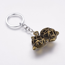 Or Antique Porte-clés alliage, Maneki neko / chat faisant signe, avec les accessoires en fer, Or antique, 90mm