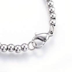 Stainless Steel Color 201 Stainless Steel Ball Chain Bracelets, with Lobster Claw Clasps, Stainless Steel Color, 7-5/8 inch(195mm)x4mm