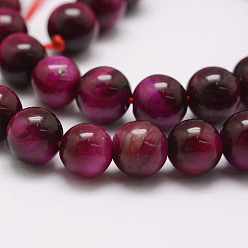 Medium Violet Red Natural Tiger Eye Bead Strands, Round, Dyed & Heated, Medium Violet Red, 8mm, Hole: 1.2mm, about 49pcs/strand, 14.9 inch~15.5 inch