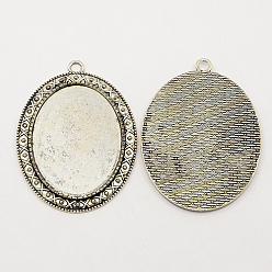 Mixed Color Tibetan Style Zinc Alloy Pendant Cabochon Settings, Cadmium Free & Lead Free, Mixed Color, Flat Oval Tray: 40x30mm, 54.5x40x2mm, Hole: 3mm