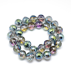 Colorful Electroplate Glass Bead Strands, Rainbow Plated, Faceted, Round, Colorful, 17~18x17~18mm, Hole: 2mm, about 30pcs/strand, 22.8 inch