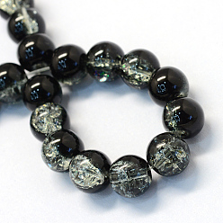 Black Baking Painted Transparent Crackle Glass Round Bead Strands, Black, 8.5~9mm, Hole: 1.5mm, about 105pcs/strand, 31.8 inch
