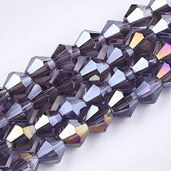 Indigo Perles en verre electroplate, de couleur plaquée ab , facette, Toupie, indigo, 6x5.5~6mm, Trou: 1mm, Environ 47~48 pcs/chapelet, 10.83 pouce (27.5 cm)