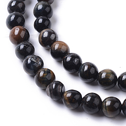 Tiger Eye Grade AB Natural Blue Tiger Eye Beads Strands, Round, 6mm, Hole: 1.2mm, about 65pcs/strand, 15.16 inch(38.5cm)