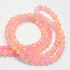 Pink Baking Painted Transparent Crackle Glass Round Bead Strands, Pink, 6.5mm, Hole: 1.5mm, about 145pcs/strand, 31.4 inch