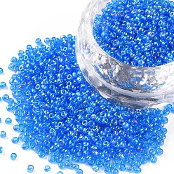 Sky Blue 12/0 Grade A Round Glass Seed Beads, Transparent Colours Rainbow, Sky Blue, 12/0, 2x1.5mm, Hole: 0.9mm, about 30000pcs/bag