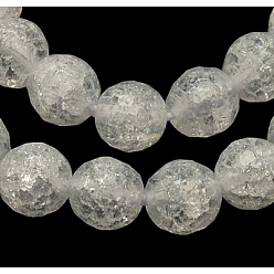 White Synthetic Crackle Quartz Beads Strands, 128 Facets, Round, White, 6mm, Hole: 1mm, about 66pcs/strand, 16 inch