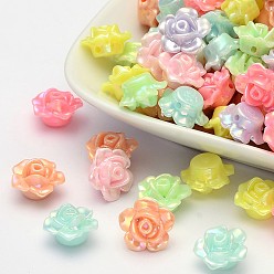 Mixed Color AB Color Plated Opaque Acrylic Flower Beads, Mixed Color, 13x8mm, Hole: 2mm, about 1200pcs/500g