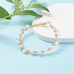 White Moonstone Natural White Moonstone Braided Beaded Bracelet, Copper Wire Wrap Gemstone Jewelry for Women, Light Gold, 8-1/8 inch(20.6cm)