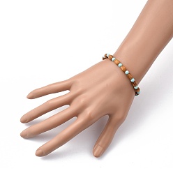 Turquoise Synthétique Bracelets en perles extensibles, avec des perles de bois et des perles synthétiques turquoise(teintes)(teintes), diamètre intérieur: 2-1/4 pouce (5.6 cm)