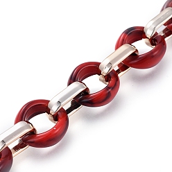 Rouge Chaîne de câble fait main en acrylique transparent, Ovale Plat, rouge, 18.5x11.5x4.5mm, environ 39.37 pouces (1 m)/brin