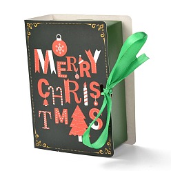 Mot Coffrets cadeaux pliants de noël, forme de livre avec ruban, sacs d'emballage cadeau, pour cadeaux bonbons cookies, Motif à thème de Noël, 13x9x4.5 cm