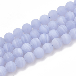 Blue Lace Agate Natural Blue Lace Agate Beads Strands, Frosted, Grade AB+, Round, 4mm, Hole: 1mm, about 96pcs/strand, 15.5 inch