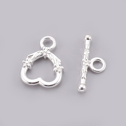 Silver Tibetan Style Toggle Clasps, Cadmium Free & Lead Free, Heart, Silver, 18.5x14mm, Hole: 3mm