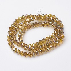 Goldenrod Electroplate Transparent Glass Beads Strands, Half Green Plated, Faceted, Rondelle, Goldenrod, 8x6mm, Hole: 1mm, about 65~68pcs/strand, 15.7~16.1 inch(40~41cm)
