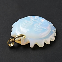 Opalite Opalite Pendants, with Golden Tone Brass Findings, Lead Free & Cadmium Free, Sun with Smiling Face, 42x34~35x10.5mm, Hole: 3.8x5mm