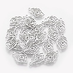 Stainless Steel Color 304 Stainless Steel Pendants, Feather, Stainless Steel Color, 17.7x10.4x1mm, Hole: 1.5mm