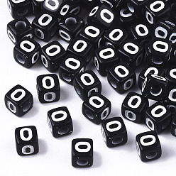 Letter O Opaque Acrylic Beads, Horizontal Hole, Alphabet Style, Cube, Black & White, Letter.O, 5x5x5mm, Hole: 2mm, about 5000pcs/500g