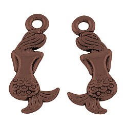 Red Copper Tibetan Style Alloy Mermaid Pendants, Cadmium Free & Nickel Free & Lead Free, Red Copper, 20x9x2mm, Hole: 1.5mm