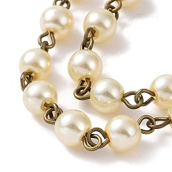 Lemon Chiffon Handmade Round Glass Pearl Beads Chains for Necklaces Bracelets Making, with Antique Bronze Iron Eye Pin, Unwelded, Lemon Chiffon, 39.3 inch, Bead: 6mm