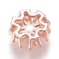 Rose Gold Brass Micro Pave Cubic Zirconia Links, Lead Free & Cadmium Free, Flower, Clear, Rose Gold, 12x5.5mm, Hole: 1.2mm