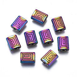 Rainbow Color Rack Plating Rainbow Color Alloy Beads, Cadmium Free & Nickel Free & Lead Free, Rectangle, 8.5x6.5x3mm, Hole: 1.2~1.5mm