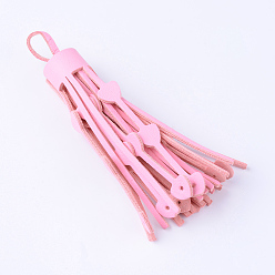 Pearl Pink Multifunction Imitation Leather Tassel Pendant Decorations, Heart, Pearl Pink, 87~90x14.5~15.5mm, Hole: 15x6mm