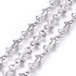 Stainless Steel Color 304 Stainless Steel Link Chains, Soldered, Dolphin, Stainless Steel Color, 12x5.5x1.5mm