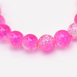 Rose Chaud Cuisson peint verre craquelé brins de perles, ronde, rose chaud, 4mm, Trou: 1.1~1.3mm, Environ 200 pcs/chapelet, 31.4 pouce