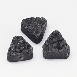 Black Plated Electroplated Natural Druzy Quartz Crystal Beads, Triangle, Black Plated, 14x15x8~9mm, Hole: 1.5mm