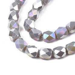 Silver Electroplate Glass Beads Strands, AB Color Plated, Faceted, Column, Silver, 5.5x5mm, Hole: 1.2mm, about 99pcs/strand, 21.85 inch(55.5cm)