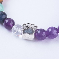 Amethyst Chakra Jewelry, Natural Gemstone and Amethyst Stretch Bracelets, with Alloy Findings, Dog Footprints, Antique Silver, 2 inch(50mm)