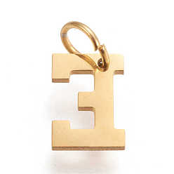 Letter E 304 Stainless Steel Pendants, with Jump Rings, Manual Polishing, Golden, Letter.E, 10x7x1mm, Hole: 4.5mm