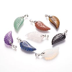 Mixed Stone Natural & Synthetic Mixed Stone Pendants, Wing, Platinum, 29x15x6mm, Hole: 4mm