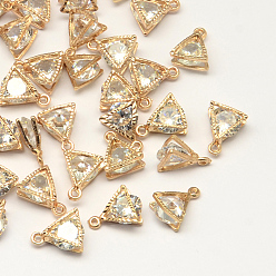 Light Gold Alloy Charms, with Cubic Zirconia, Triangle, Clear, Light Gold, 11x9x5mm, Hole: 1mm