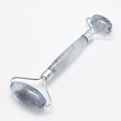 Quartz Nuage Masseur de visage en laiton de quartz nuageux naturel, rouleaux de visage, platine, 146~150x54~58x19~22mm