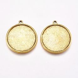 Antique Golden Tibetan Style Pendant Cabochon Settings, Plain Edge Bezel Cups, Double-sided Tray, Cadmium Free & Nickel Free & Lead Free, Antique Golden, 33x29x4mm, Hole: 2mm, Flat Round Tray: 26mm
