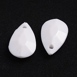 Blanc Pendentifs acryliques opaques, facette, larme, blanc, 20x12x5mm, trou: 2 mm, environ 850 pcs / 500 g