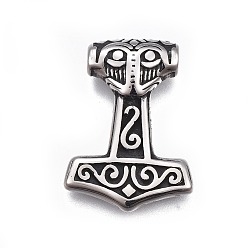 Antique Silver 304 Stainless Steel Pendants, Thor's Hammer, Antique Silver, 29x21x7mm, Hole: 4mm