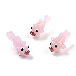 Pink Handmade Lampwork Beads, Goldfish, Pink, 28x15.5x16mm, Hole: 1.7mm