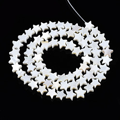Seashell Color Natural Freshwater Shell Beads Strands, Star, Seashell Color, 7x7x2mm, Hole: 1mm, about 72~76pcs/strand, 14.96~15.16 inch(38~38.5cm)